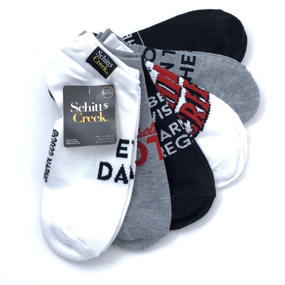 Schitts Creek 6-Pack Black White Gray Novelty Ankle Socks